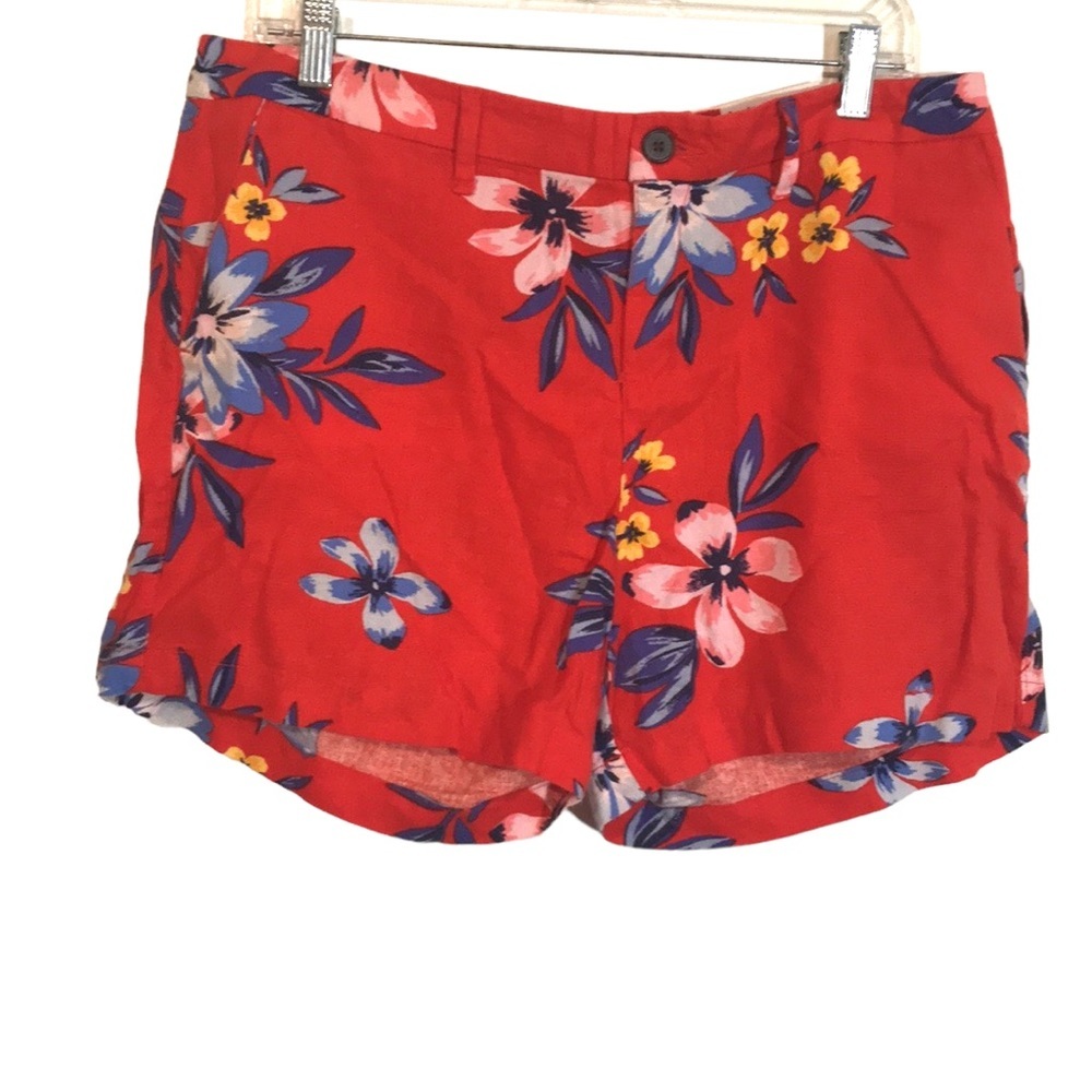 Nwt Old Navy everyday Shorts Orange Red Tropical Floral Linen Blend size 12